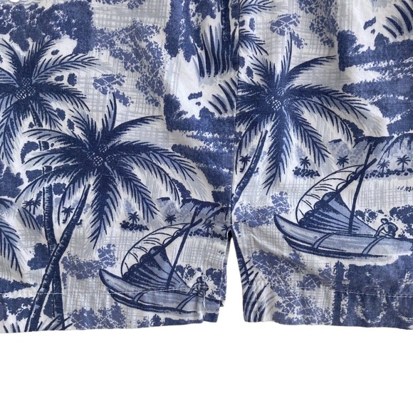 Kids Small Hawaiian Shirt Blue Cotton Aloha Tropical Palm Trees All Over‎ Print - Picture 9 of 10